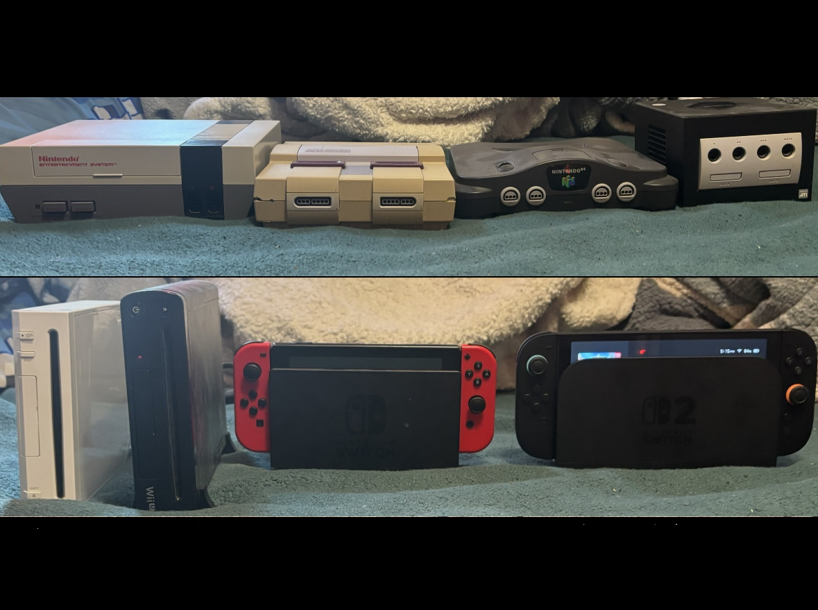 A picture of every Nintendo home console I own